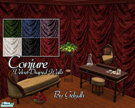 Sims 2 — Conjure - Velvet-Draped Walls by gelydh — Set of six lush, velvet walls in varying hues. Will be found under
