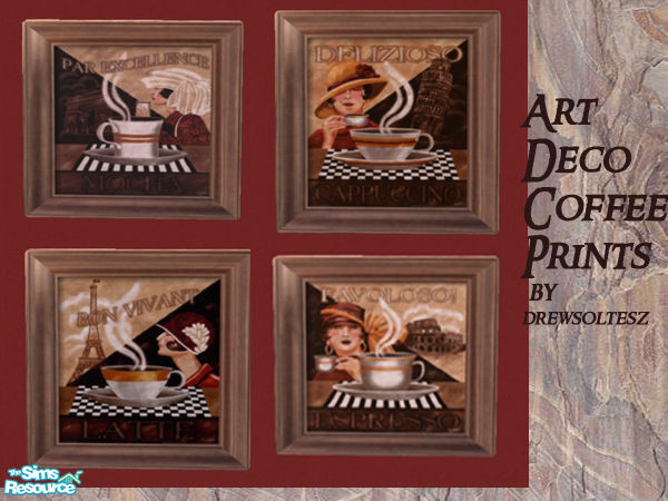 Sims 2 — Art Deco Coffee Prints by drewsoltesz — A set of four coffee prints in the \'Art Deco\' style, ideal for your