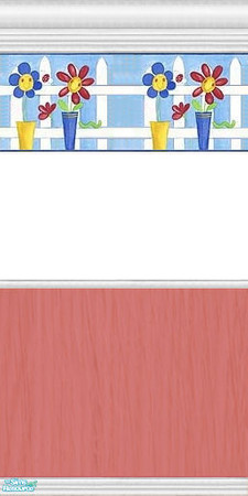 Sims 2 — Nursery Walls with Flower Border - Red wood half  by clare030182 — Hate too much colour? This half and half wall