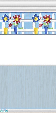 Sims 2 — Nursery Walls with Flower Border - Pale blue wood half by clare030182 — Hate too much colour? This half and half
