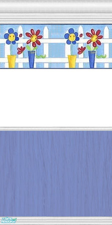 Sims 2 — Nursery Walls with Flower Border - Bold blue wood half by clare030182 — Hate too much colour? This half and half