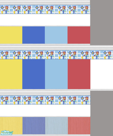 Sims 2 — Nursery Walls with Flower Border by clare030182 — A complete set of nursery walls. These walls come in red,