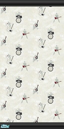 Sims 2 — Rock Out Wallpaper 1 by tamlfra — Drums, guitars, and rockers.. In a great red, white and black color scheme!