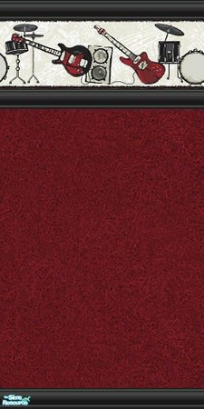 Sims 2 — Rock Out Wallpaper 2 by tamlfra — Drums, guitars, and rockers.. In a great red, white and black color scheme!