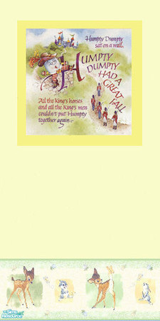 Sims 2 — nursary rhyms 1 by skinflin — pastel yellow wall with childrens nursery rhyms.
