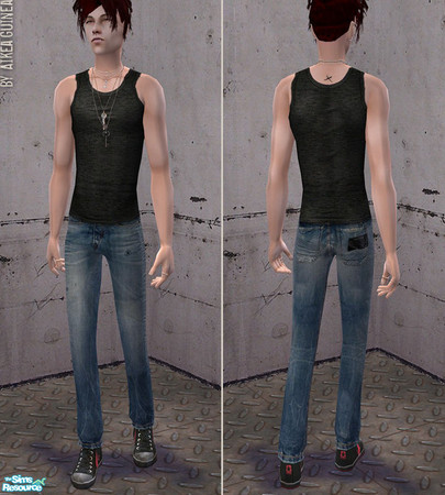 Sims 2 — Verticals - Sneakers and Jeans for Males - Black Tank by aikea_guinea — Black tank top with distressed jeans and
