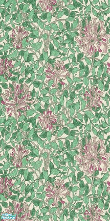 Sims 2 — Honeysuckle by Ses — Red flowers hidden within a bold green wallpaper