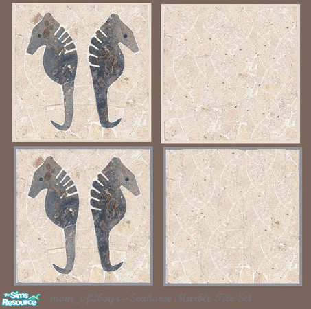 Sims 2 — Seahorse Marble Floor Tile Set by mom_of2boyz — This is a set of Marble floor tile. It contains 4 tiles, two