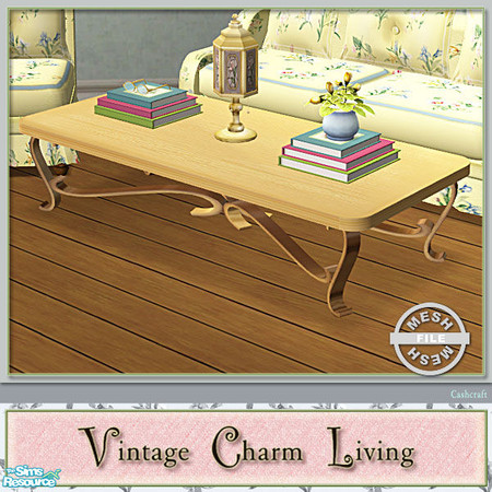Sims 2 — Vintage Charm Living - Coffeetable Mesh by Cashcraft — A sofa, loveseat, armchair, ottoman, and coffee table for