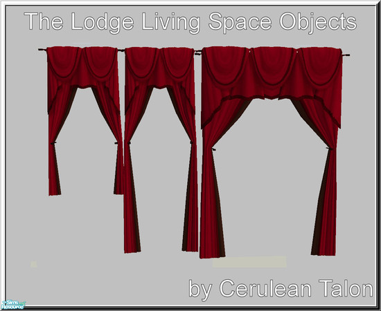 Sims 2 — The Lodge  - Curtains by Cerulean Talon — Elegant, rich red tapestries. Wonderful for accessorizing nearly every