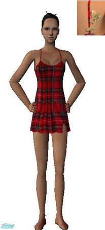 Sims 2 — Christmas Plaid - Nightie by kollens — A Plaid Nightie with a tattooed Tinker bell on back shoulder. 