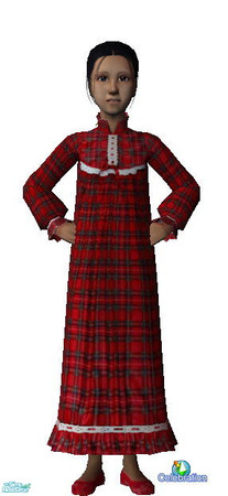 Sims 2 — Christmas Plaid - Plaid Girls Night Gown by kollens — A Plaid old Fashioned Nightgown for Your Sim youngen\'.