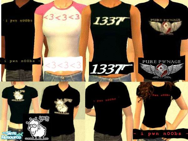 Sims 2 — Pure Pwnage Tshirts by danzina — 4 male and 4 female tops for your sims made by my lovely boyfriend =] There