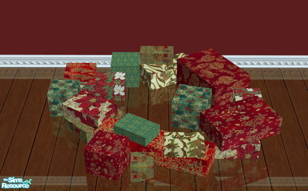 Sims 2 — Christmas Dining Room Tree Gifts by lisa9999 — Gift to surround the tree wrapped in green,red and gold paper.