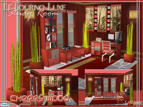 Sims 2 — LeTourno Luxe Study Room in Cherry Wood by Alyosha — A recolor of my LeTourno Mesh set! Requires meshes!