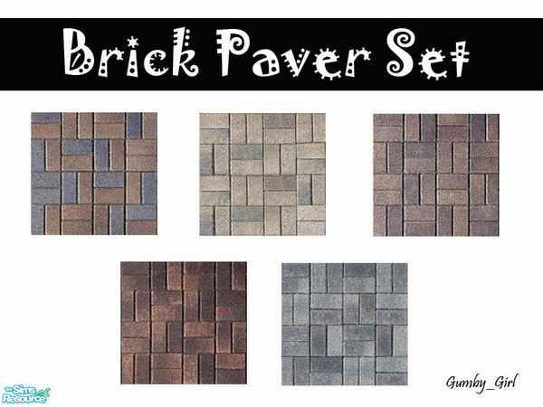 Sims 2 — Brick Pattern Pavers by Gumby_Girl — Set of 5 brick pavers in a basketweave pattern. Comes in brown, grey, white