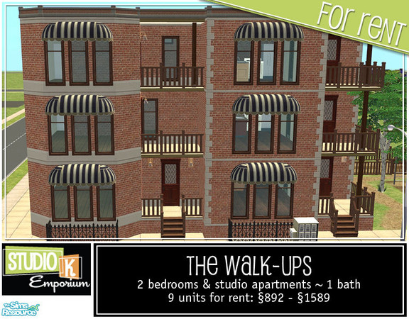 Sims 2 — Studio K - The Walk-Ups by StudioKhagerks — Great little lot for your city dwellers. 9 units available featuring