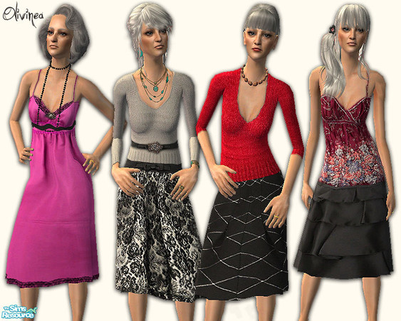 Sims 2 — Feminine by olcia_olivinea — Set of four everyday (one can be also wear as formal) outfits for elder woman. Set
