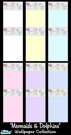 Sims 2 — \'Mermaids + Dolphins\' Wall Collection by shadow66 — This is a collection of six seamless, painted pastel walls