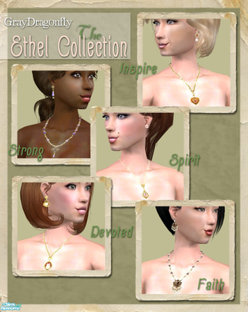 Sims 2 — The Ethel Collection by GrayDragonfly — This set includes 5 jewelry sets. Each individual piece includes