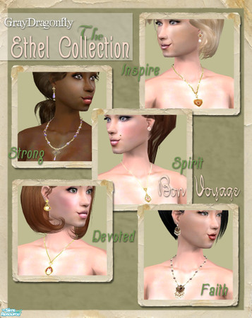 Sims 2 — The Ethel Collection (BonVoyage) by GrayDragonfly — This set includes 5 jewelry sets. Each individual piece