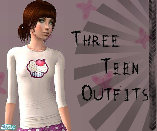 Sims 2 — Teen Casual Outfits by hrekkjavaka — A set of three cute, teen outfits using a Modish Kitten mesh.