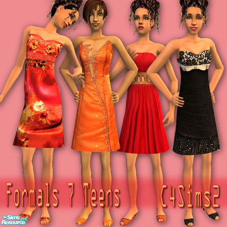 Sims 2 — Formals 7 Teens by FaronDesign — 4 Short formal dresses for the teen with shoes in matching colours. Requires my