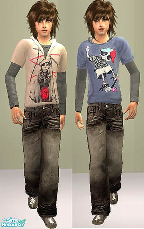 Sims 2 — Openhouse TM Hoodie Punk Jeans Upgrade by openhousejack — a set of two teen male hooded layered tee/sweater,
