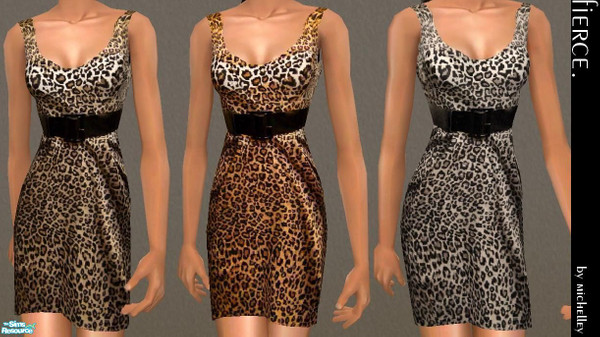 Sims 2 — Fierce. by MichelleySim95 — A set of 3 silk cocktail dresses in 3 prints: cheetah, leopard, and snow leopard,