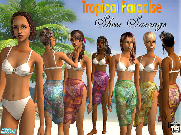 Sims 2 — Tropical Paradise Sheer Sarongs by BunnyTSR — Created for the Tropical Paradise Theme Week, a set of sexy sheer