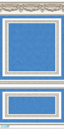 Sims 2 — jsf2WSFWRCerulThalo1 by jsf — Revised, white swagged, fully wainscotted, moulding holds a textured wallpaper in