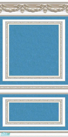 Sims 2 — jsf2WSFWRCerulThalo2 by jsf — Revised, white swagged, fully wainscotted, moulding holds a textured wallpaper in