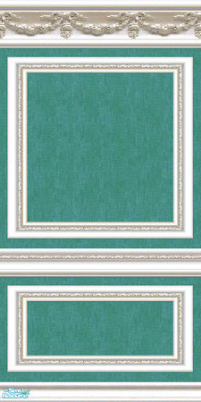 Sims 2 — jsf2WSFWRCerulThalo4 by jsf — Revised, white swagged, fully wainscotted, moulding holds a textured wallpaper in