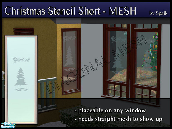 Sims 2 — Christmas Stencil Short - MESH Diagonal by Spaik — Smaller stencil placeable on any window (though it doesn\'t