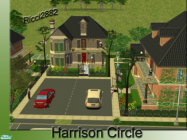 Sims 2 — Harrison Circle by TheNumbersWoman — Three Homes, all waiting for your sims to move in. Plenty of room for a