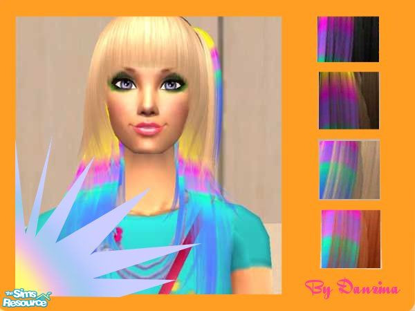 Sims 2 — Rainbow hair by danzina — a set of 4 hairs for your sims with a rainbow streak. set contains- Black hair Brown