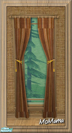 Sims 2 — NK TC118 Six Living Room - Curtains by MoMama — Curtains of a rustic stripe hange on a zebra wood rod to keep
