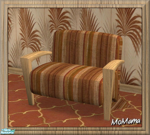 Sims 2 — NK TC118 Six Living Room - Chair by MoMama — A relaxing arm chair of zebra wood with a textured stripe cushion.