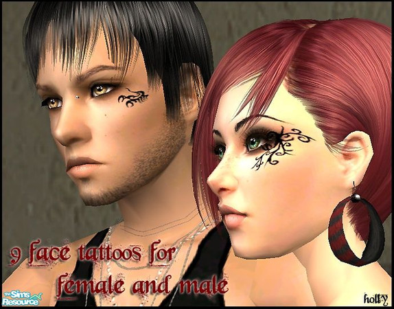 Sims 2 — 20  tattoos for male & female by *Holly — 20 small face tattoos. All tattoos are wearable for teen, young