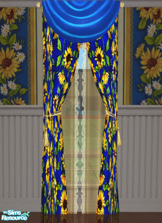 Sims 2 — Sunny Sunflower Bedroom Drapes by lisa9999 — Silk sunflower coverd drapes.