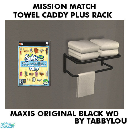 Sims 2 — TL - MM TowelCaddyPlusRack OrigBlackWd by TabbyLou — Maxis Original Black Wood Recolor of the Towel Caddy Plus