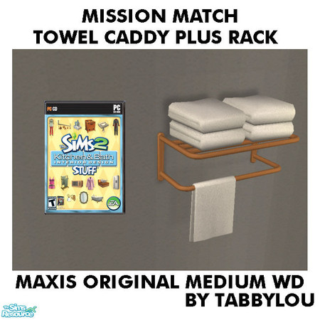 Sims 2 — TL - MM TowelCaddyPlusRack OrigMediumWd by TabbyLou — Maxis Original Medium Wood Recolor of the Towel Caddy Plus