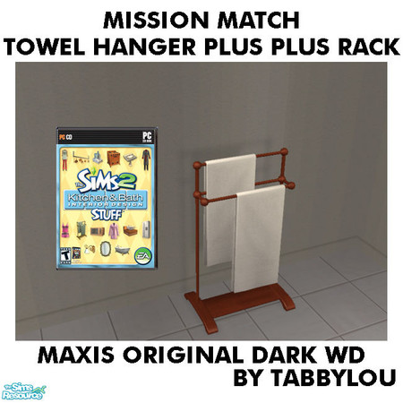 Sims 2 — TL - MM TowelHangerPlusPlusRack OrigDarkWd by TabbyLou — Maxis Original Dark Wood Recolor of Towel Hanger Plus