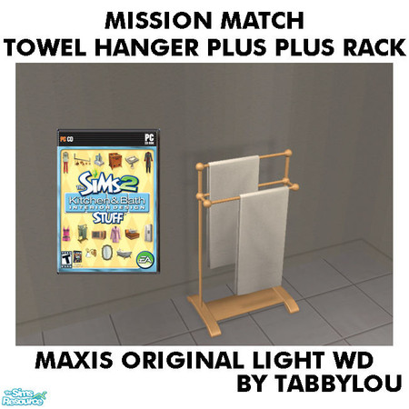 Sims 2 — TL - MM TowelHangerPlusPlusRack OrigLightWd by TabbyLou — Maxis Original Light Wood Recolor of Towel Hanger Plus