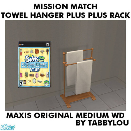 Sims 2 — TL - MM TowelHangerPlusPlusRack OrigMediumWd by TabbyLou — Maxis Original Medium Wood Recolor of Towel Hanger