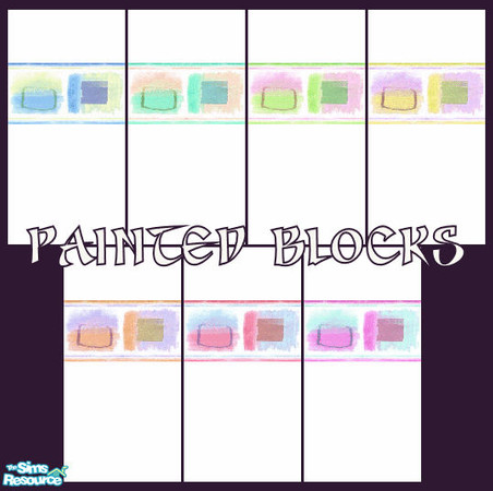 Sims 2 — Painted Blocks by Ses — A set of plain walls decorated with bright and rough blocks of colour