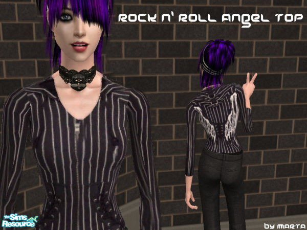 Sims 2 — Rock N\' Roll Angel - Female Jacket by martaerika — Jacket black and white whit wihte angel\'s wings for Adut