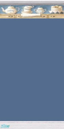 Sims 2 — Diningroom Dishes by mightyfaithgirl — Grey blue wall with border of dishes