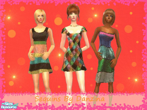 Sims 2 — Sequins by danzina — A set of three dresses detailed with sequins. seperate meshes needed for all 3 dresses.