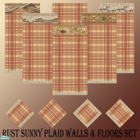 Sims 2 — Rust Sunny Plaid Walls & Floors Set by Sheera — This set includes 10 items : 6 walls and their 4 matching